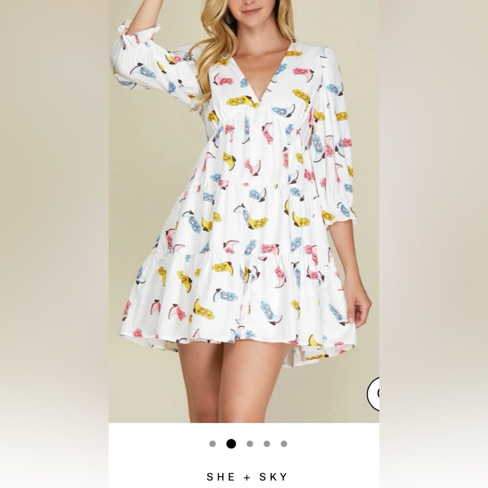 She + Sky White Dress with Multicolor Print